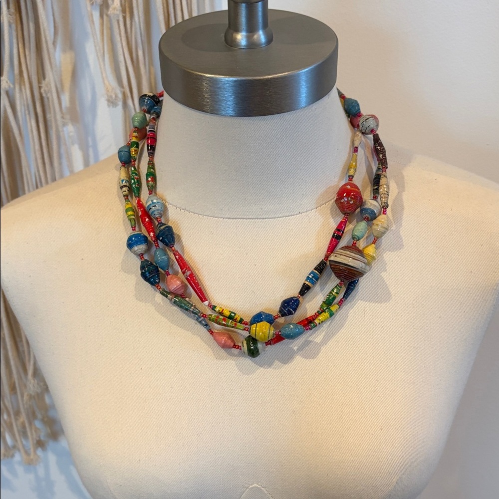Colorful Tribal Style Necklace From Africa Made of Rolled Candy & Gum Wrappers